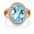 thumbnail image 3 of Gem Stone King 8.64 Ct Oval Checkerboard Sky Blue Topaz 18K Rose Gold Plated Silver Ring, 3 of 5