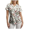 thumbnail image 4 of felwors Scrub Tops Women Short Sleeve Plus Size V-Neck Fun Printed Scrubs Top Medical Nursing Uniforms with Pockets S-5Xl (Pink, S), 4 of 5