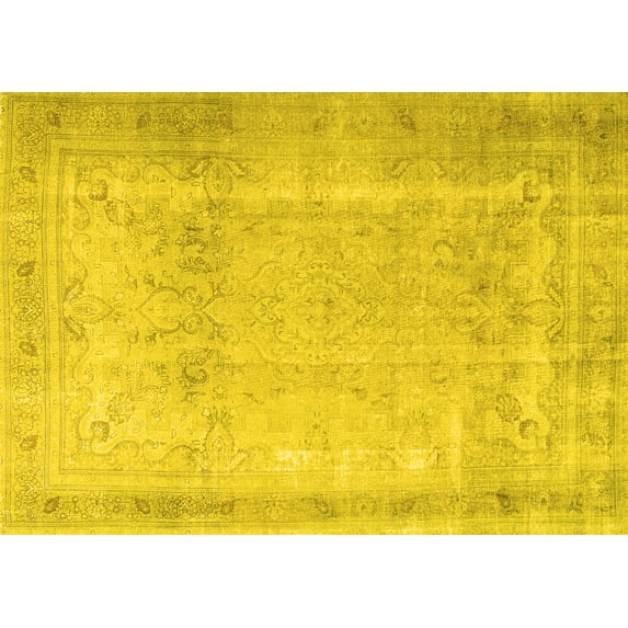 Ahgly Company Machine Washable Indoor Rectangle Persian Yellow Traditional Area Rugs, 6' x 9'