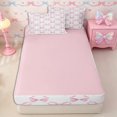 thumbnail image 4 of Meiyoeat Minimalist Ribbon Print Zipper Full Size Comforter Sets with Fitted Sheet and 2 Pillowcases, Delicate Bow Pattern Zipper Bedding Set, Pink White,4pcs,Pink Reversible, 4 of 6
