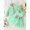thumbnail image 2 of TiaoBug Toddler Baby Girls Flower Print Sundress with Cardigan Waffle Coat Spring Summer Dress Outfits Green 9-12 Months, 2 of 4