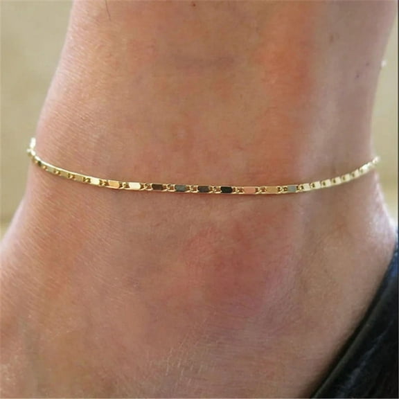 Simple Woman Anklets Casual/Sporty Golden Silver Color Chain Women 14K Yellow Gold Ankle Bracelet Jewelry