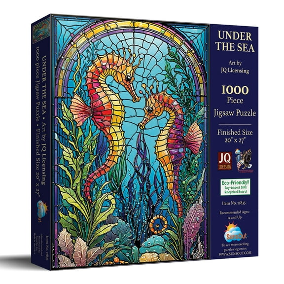 SUNSOUT INC - Under the Sea Stained Glass 1000 piece Jigsaw Puzzle for Adults by Artist: JQ Licensing - Finished Size 20" x 27" - MPN# 71835