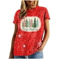 thumbnail image 5 of Aofany Merry Christmas Shirt for Women Letter Pattern Cute T-Shirt Plaid Xmas Tree Casual Graphic Print Crewneck Tees Tops, 5 of 7