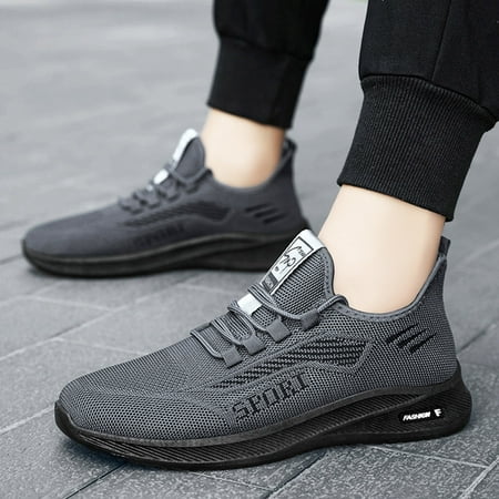

Feiboyy Fashionable Autumn Men Sports Shoes Flat Fly Woven Mesh Breathable Comfortable Lace Up Slip On Casual Style