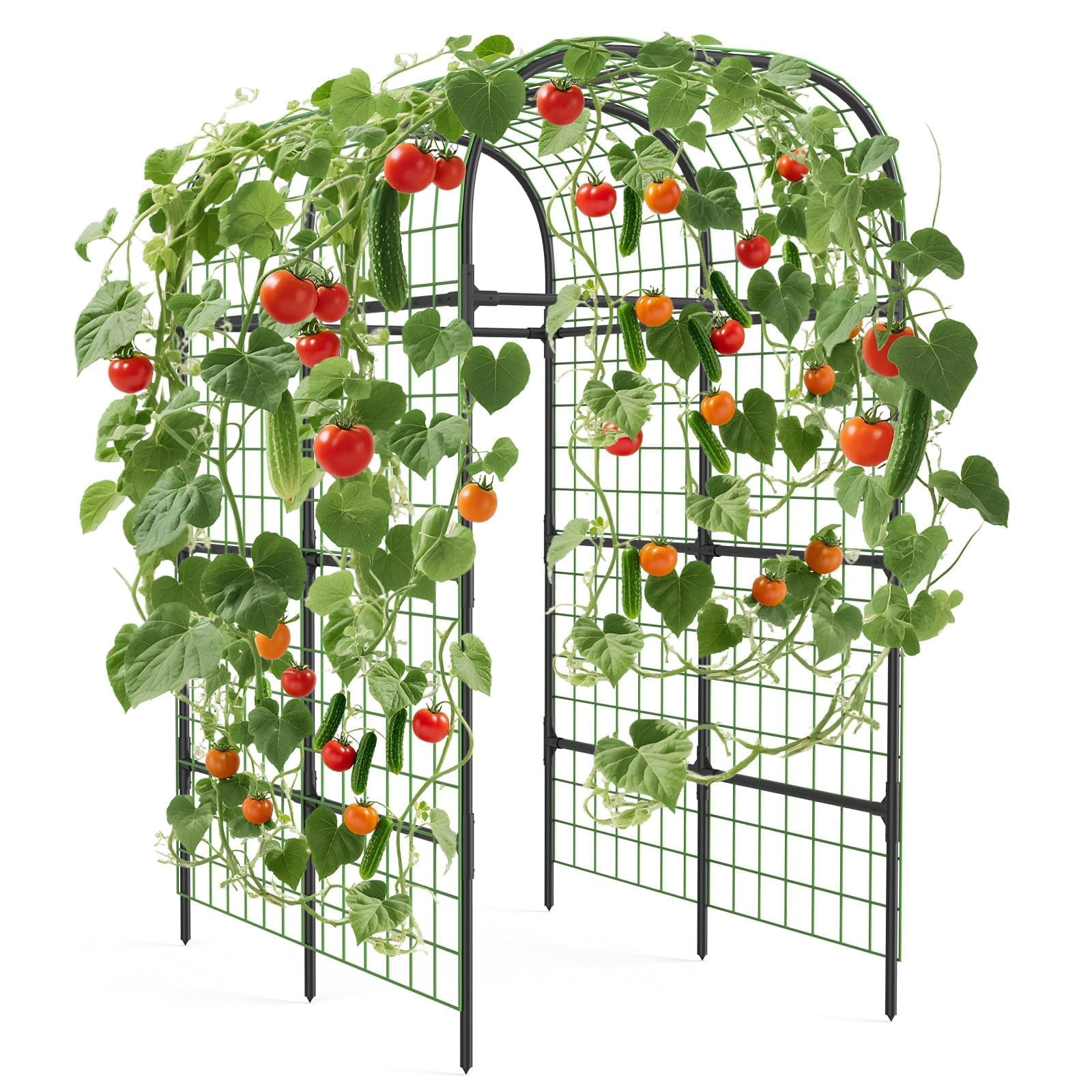 7.3Ft Black Metal Garden Arch Trellis, Climbing Plant Support Frame for Raised Vegetable Bed