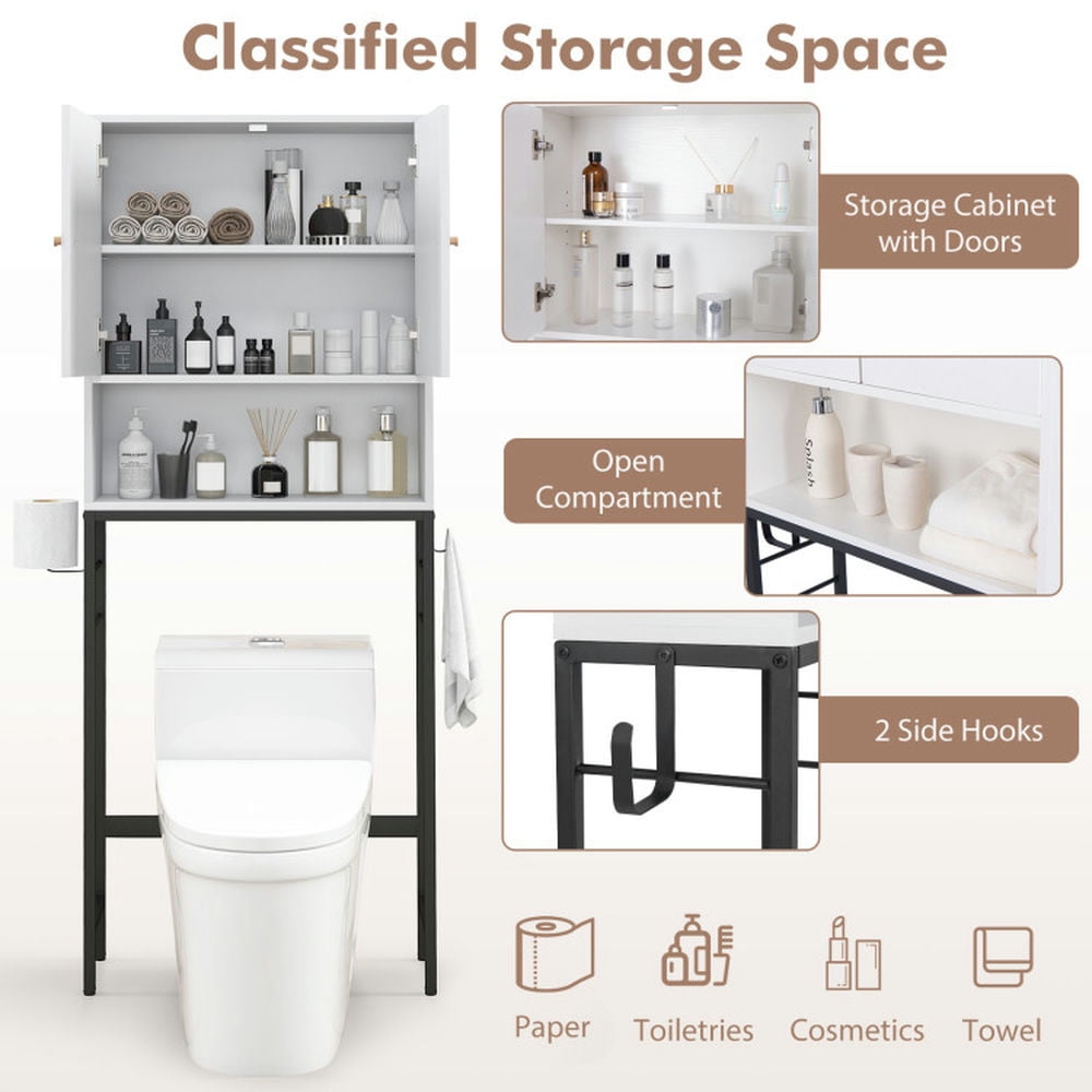 Finihen Toilet Storage Cabinet, Storage Shelf, Over The Toilet Storage Cabinet with 2 Doors and Adjustable Shelf, for Bathroom, White