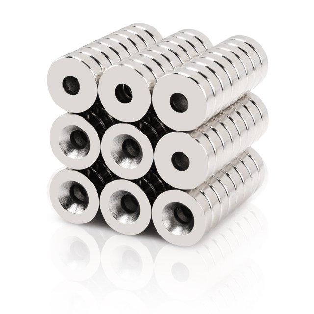 12 imanes de fuerza de 16 x 5 mm con orificio y cápsula, imán en recipiente avellanado con tornillos LingWen 8390611098322