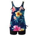 thumbnail image 4 of fanshangmao Solid Color Swim Bottoms & Printed Tankini Top 2 Piece Swimsuits for Women Modest Crew Neck Swimwear Beach Pool Party Set, 4 of 5