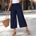 thumbnail image 4 of Women's Classic Loose Fit Wide Leg Culottes Trendy Elastic Waist Side Pocket Casual Summer Cropped Trousers Navy M, 4 of 9