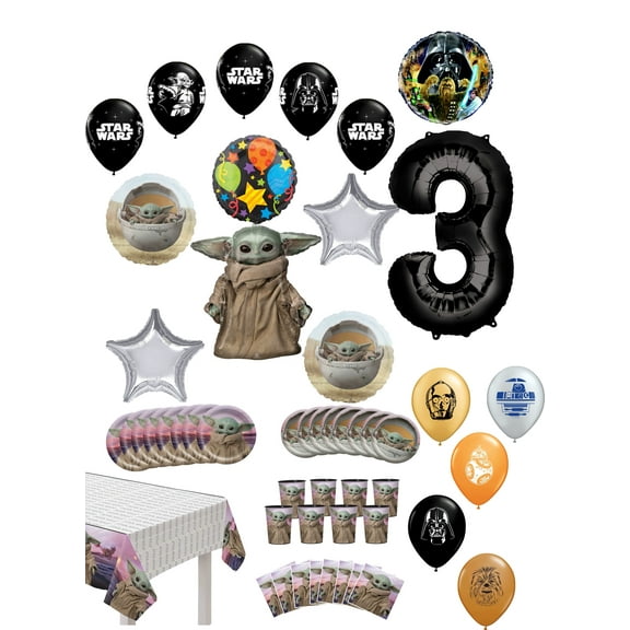 Star Wars Baby Yoda 3rd Birthday Party Supplies 8 Guest Mandalorian Child Table Decorations and Balloon Bouquet