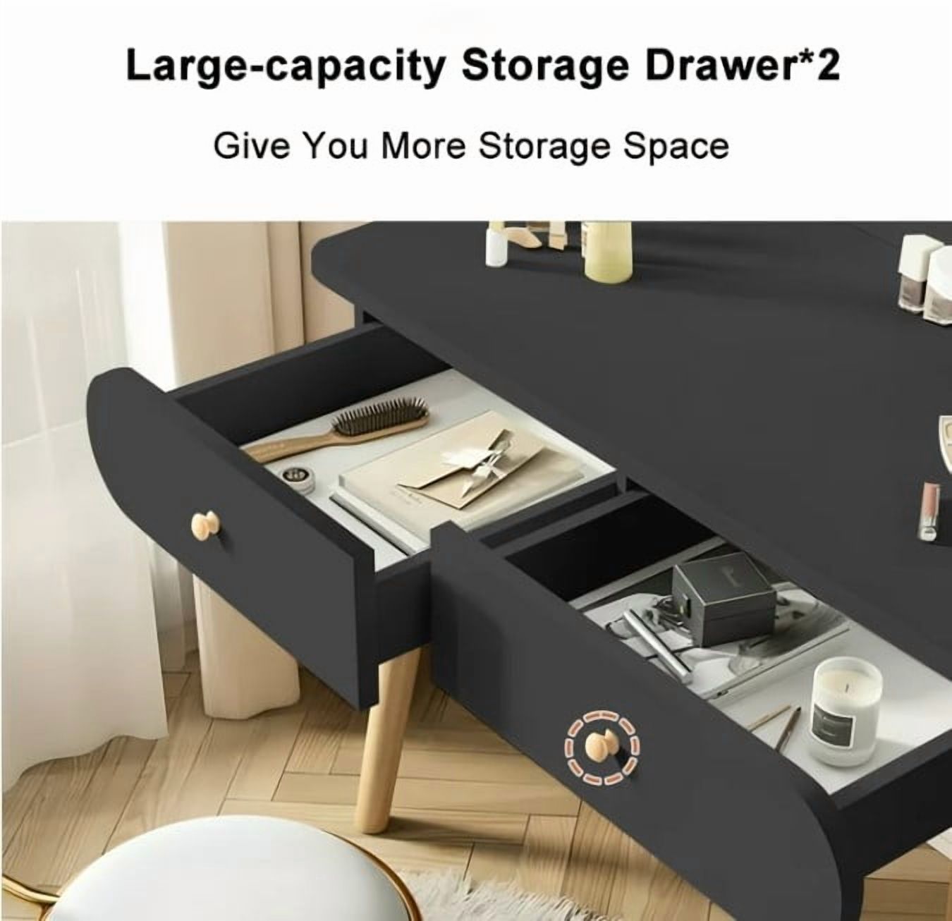 Vanity Desk Set with Mirror, Makeup Table with 2 Drawers, Black