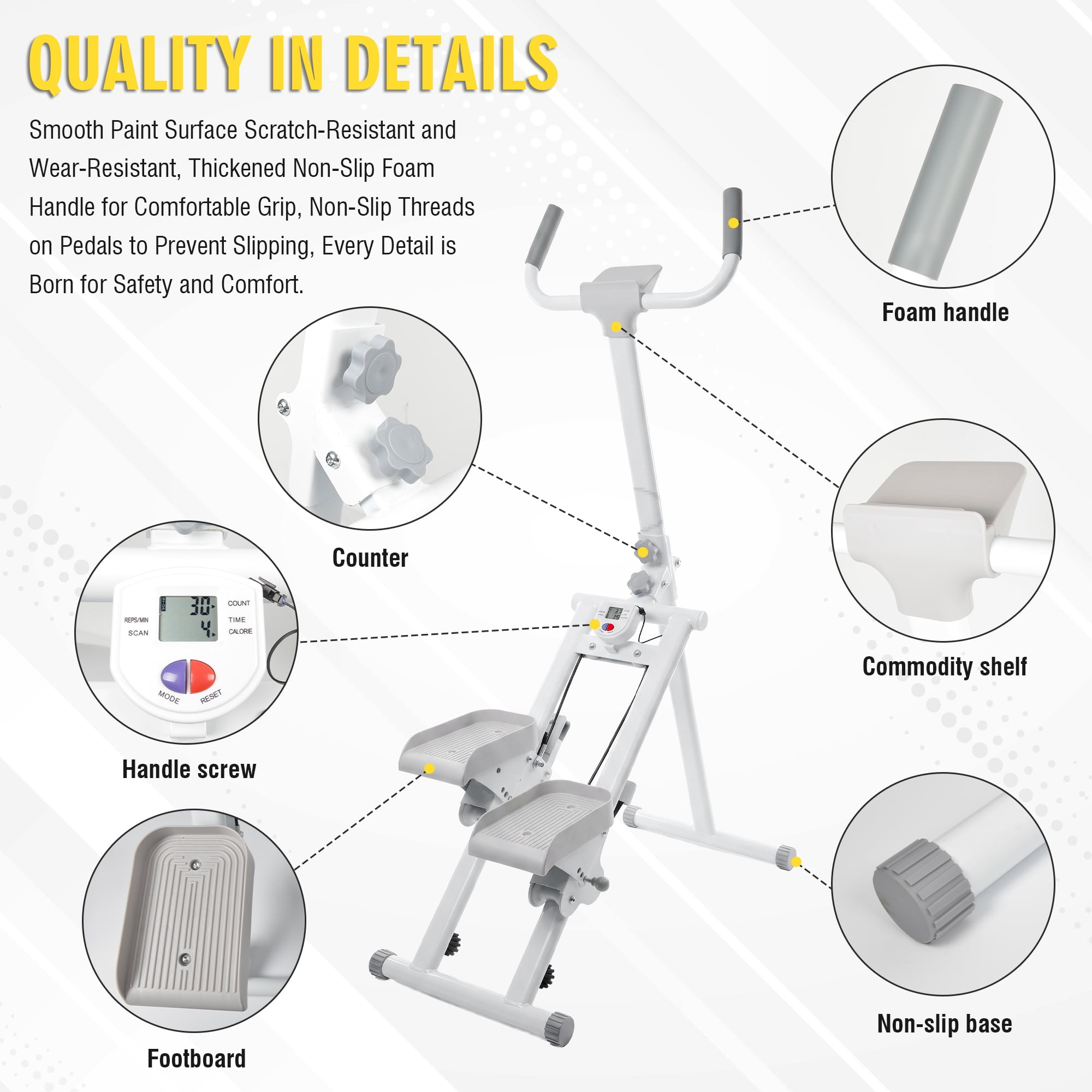 Foldable Stair Stepper with Fixed Handlebar, Hydraulic Low-Impact Home Cardio Exercise Machine, LCD Monitor Tracks Calories Steps, 300 LBS Capacity Non-Slip Pedal for Full Body Workout