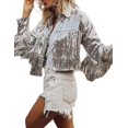 thumbnail image 1 of LinYooLi Women's Sequin Tassel Jacket Sparkle Retro Long Sleeve Reflective Fringe Jacket Sequin Coat, 1 of 5