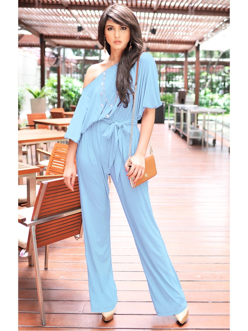 KOH KOH Long Pant One Off Shoulder 3/4 Short Sleeve Sexy Wide Leg Casual  Summer Fall One Piece Jumpsuit Pant Suit Romper Playsuit Tall Overall For  Women Sky Baby Light Blue XXX-Large
