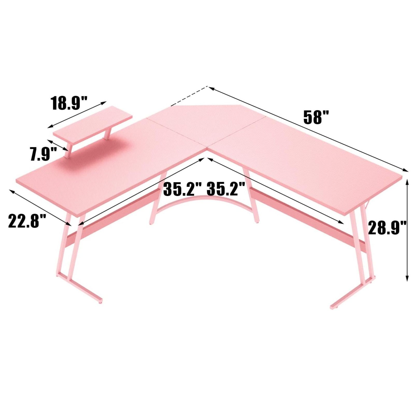SONGMY Pink L Shaped Gaming Desk Computer Corner PC Desk Table with Large Monitor Stand for Home Office Studying Writing Workstation, Gift for Girls and Women (Pink, 57 Inch)