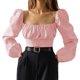 thumbnail image 1 of SAYOO Blusa plegada para mujeres, camiseta cuello cuadrado de manga larga SAYOO moda, 1 of 8