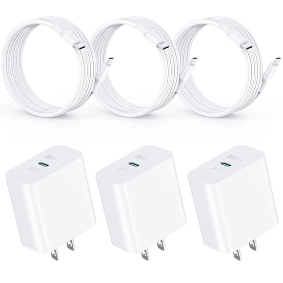 1 Hora Cargador USB C, 3-Pack PD 20W Cubo Cargador Tipo C Carga Rápida con Cable USB C a C 1M 3A, Cu