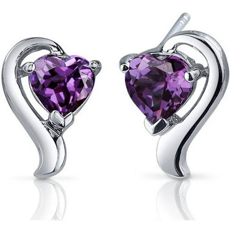 Oravo 2.00 Carat T.G.W. Heart-Shape Alexandrite Rhodium over Sterling Silver Stud Earrings