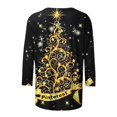 thumbnail image 5 of CHOK Chemises à Manches 3/4 pour Femmes, Col Rond Décontracté, Imprimé, Chandail d'Été Tendance, Blouses Douces et Confortables, Jaune P, 5 of 5