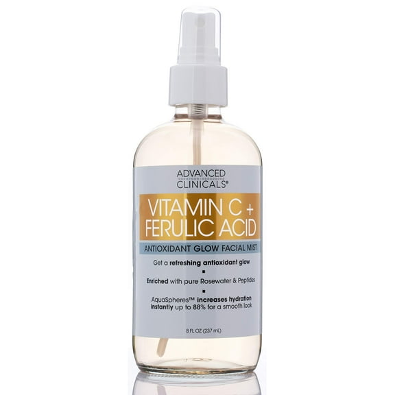 Advanced Clinicals Vitamin C Ferulic Acid Antioxidant Glow Face Mist Spray. Instant Hydration Facial Toner. 8 fl oz.