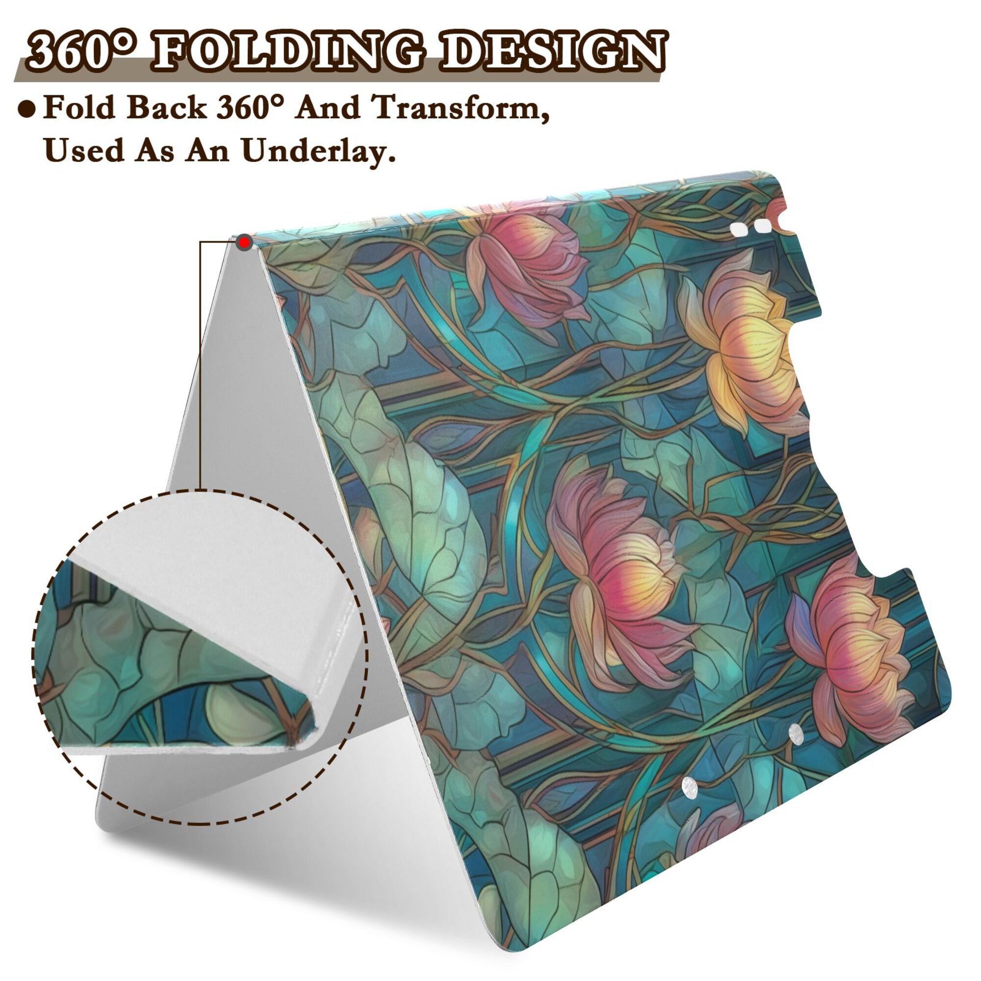 FORMRS A4 Clipboard Folder with Pen Holder Horizontal Foldable School Office Binder, Art Water Lilies Pattern