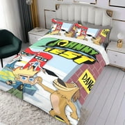 Johnny Test Cartoon 3 Piece Bedding Set Comforter Set Cute Duvet Cover Sets Super Soft Girls Bedding Set Kids Bedroom Gifts,1 Duvet Cover with 2 Pillowcases Twin