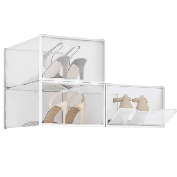 BINO 3-Pack Plastic Stackable Shoe Box Set , Clear Foldable Shoe Storage Container Sneaker Bins