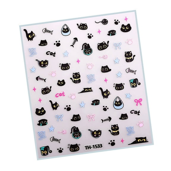 KUFptva 1Sheet Adhesive French Tips Nails Art Stickers Decals Bowknot Nails Stickers Cats Paws Nails Art Designs Nails Decals
