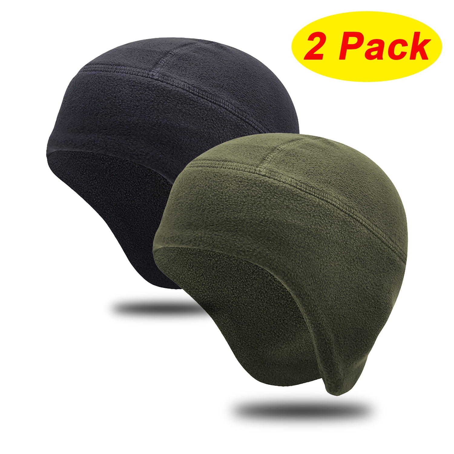 2 Pack Helmet Liner Skull Cap for Men with Cozy Fleece Lining with Ear
