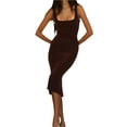 thumbnail image 1 of VISgogo Vestido ajustado informal para mujer, vestido a media pierna de corte bajo sin mangas de color sólido VISgogo moda, 1 of 5