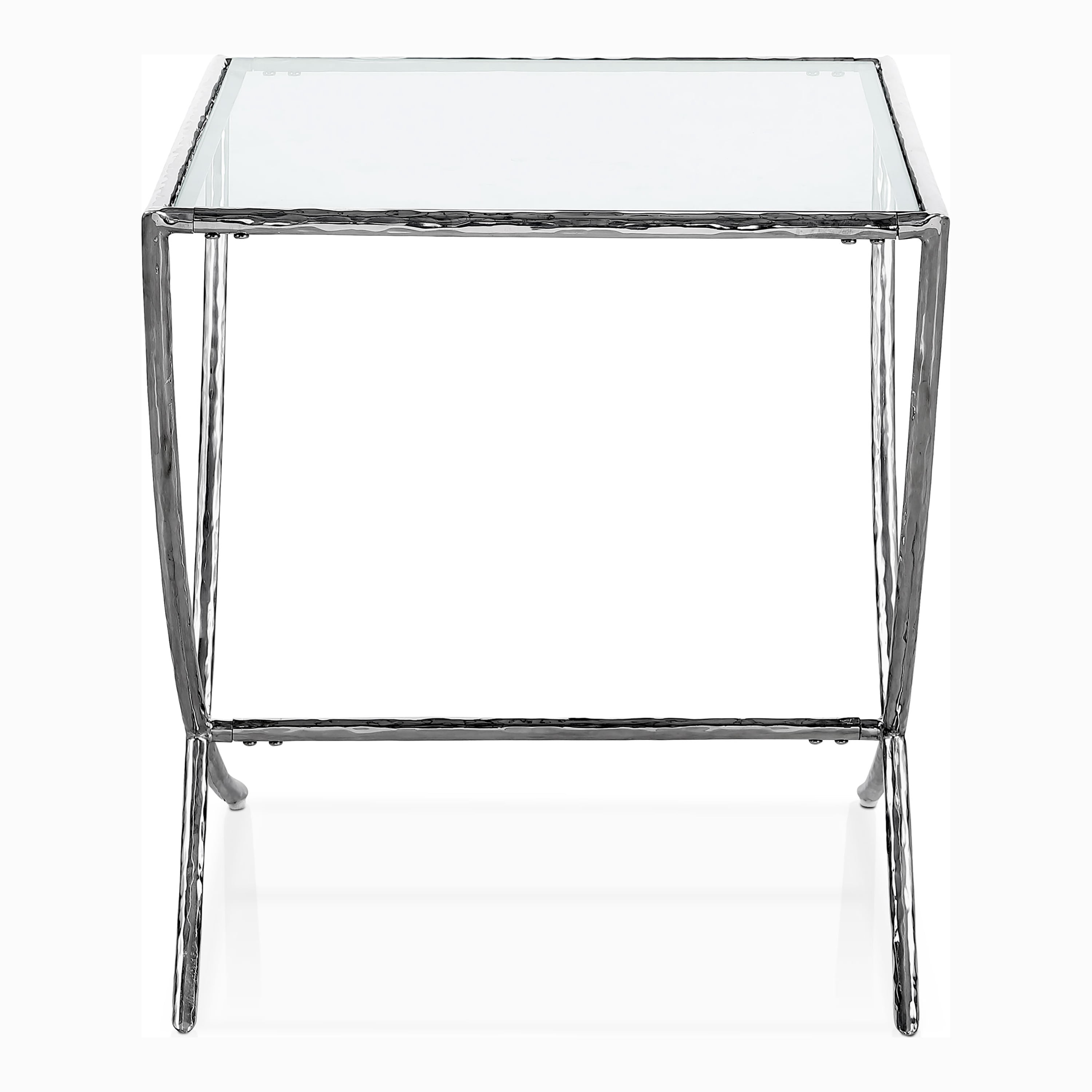 Furniture of America Zayen Modern Stainless Steel End Table with Tempered Glass Top, Chrome