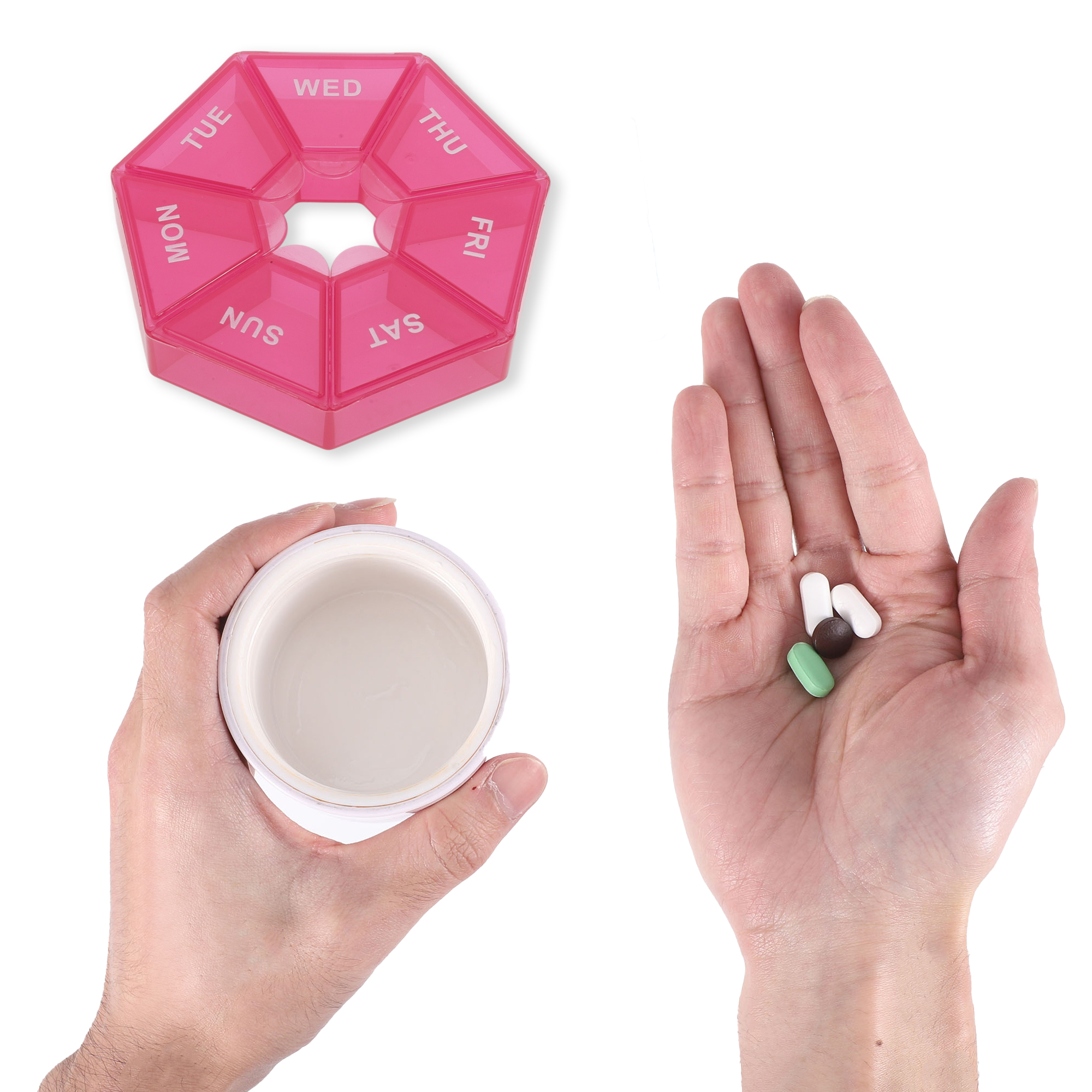 Unique Bargains Useful Durable Portable 7 Grid Polygonal Pill Case 1 Pc Rose Pink