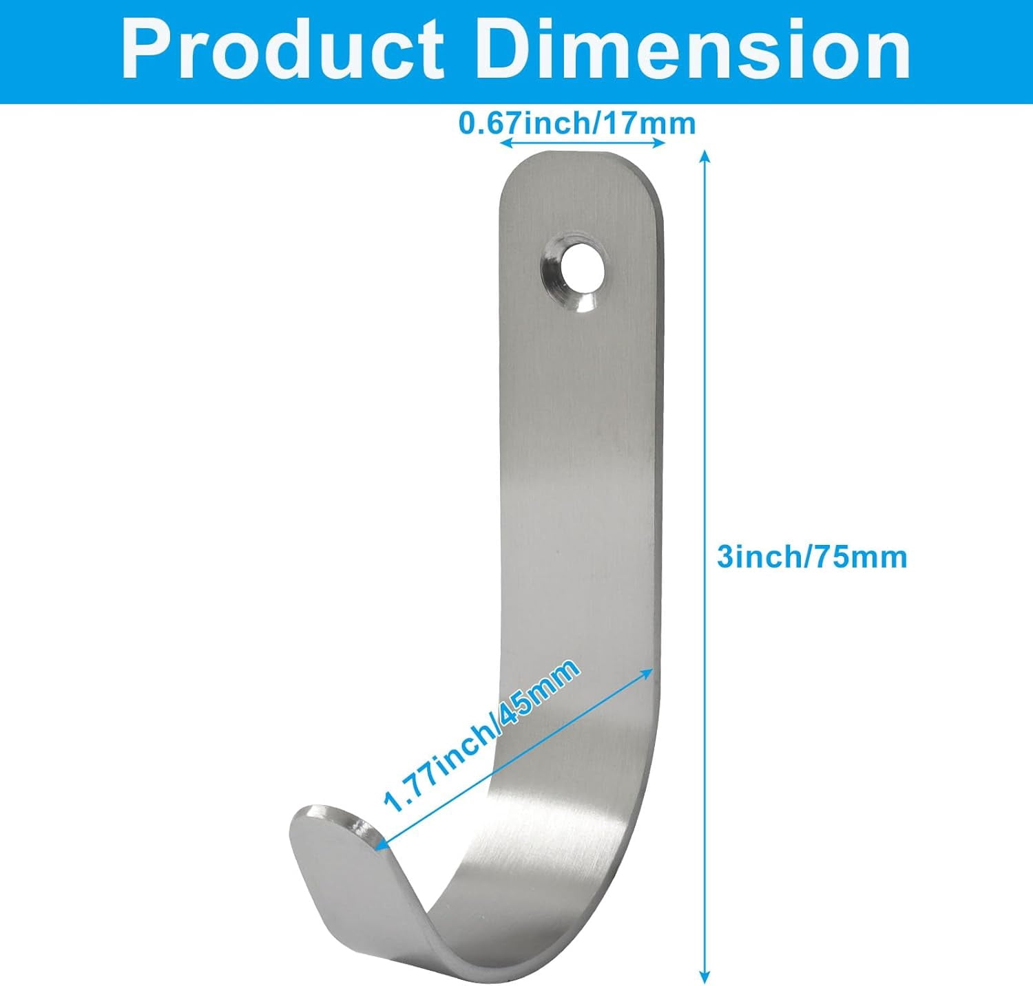 JJEAN-8 Pack Steel Wall J Hooks - Heavy Duty Silver Coat Hook for Hanging Towels, Bags, Hats, Keys, Robes, Backpacks Indoor Outdoor Use, 3x1.8 Inch Garage Storage Utility Organizer
