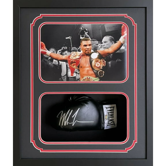 Mike Tyson Signed Glove Shadow Box Mike Tyson Hologram Authentic Belts Black