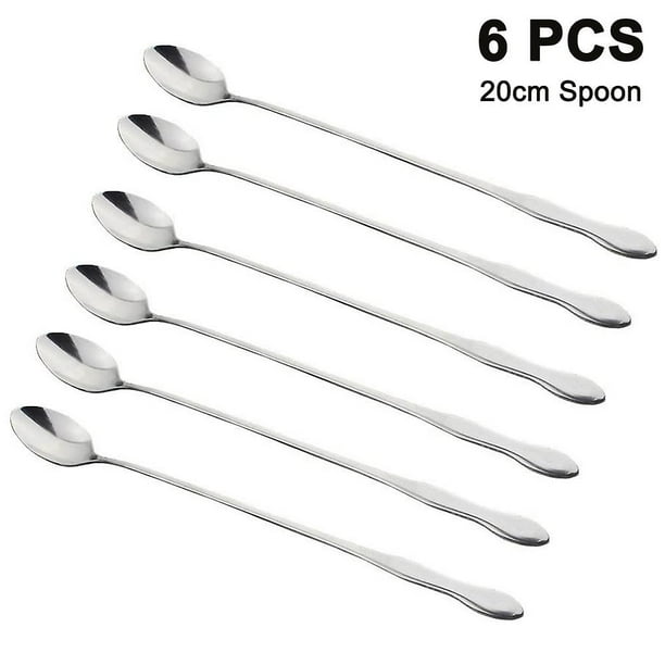 Cuchara de mango largo, cuchara para té helado de 20 cm, cuchara para té helado de acero inoxidable para mezclar leche materna, té, cócteles, 6 piezas
