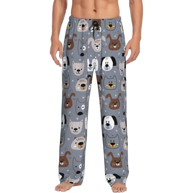 Fotbe Cute Dog Faces Pantalones de Pijama para Hombre, Pantalones de Dormir, Pantalones de Casa con Cintura Ajustable y Bolsillos-Large