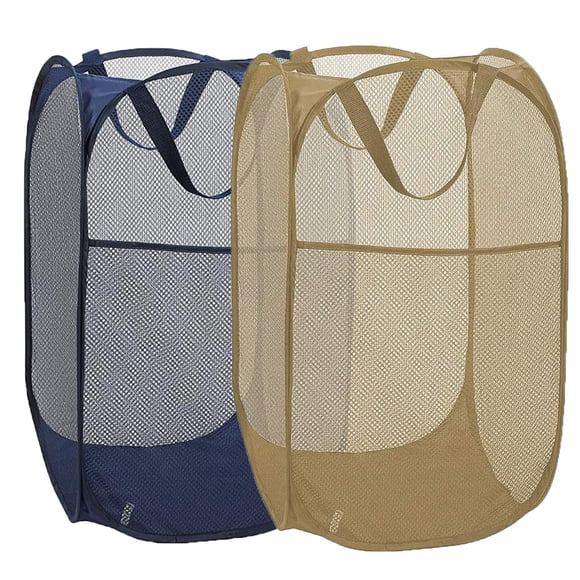 Cesto para ropa sucia, plegable, desplegable, paquete de 2 (beige+azul)