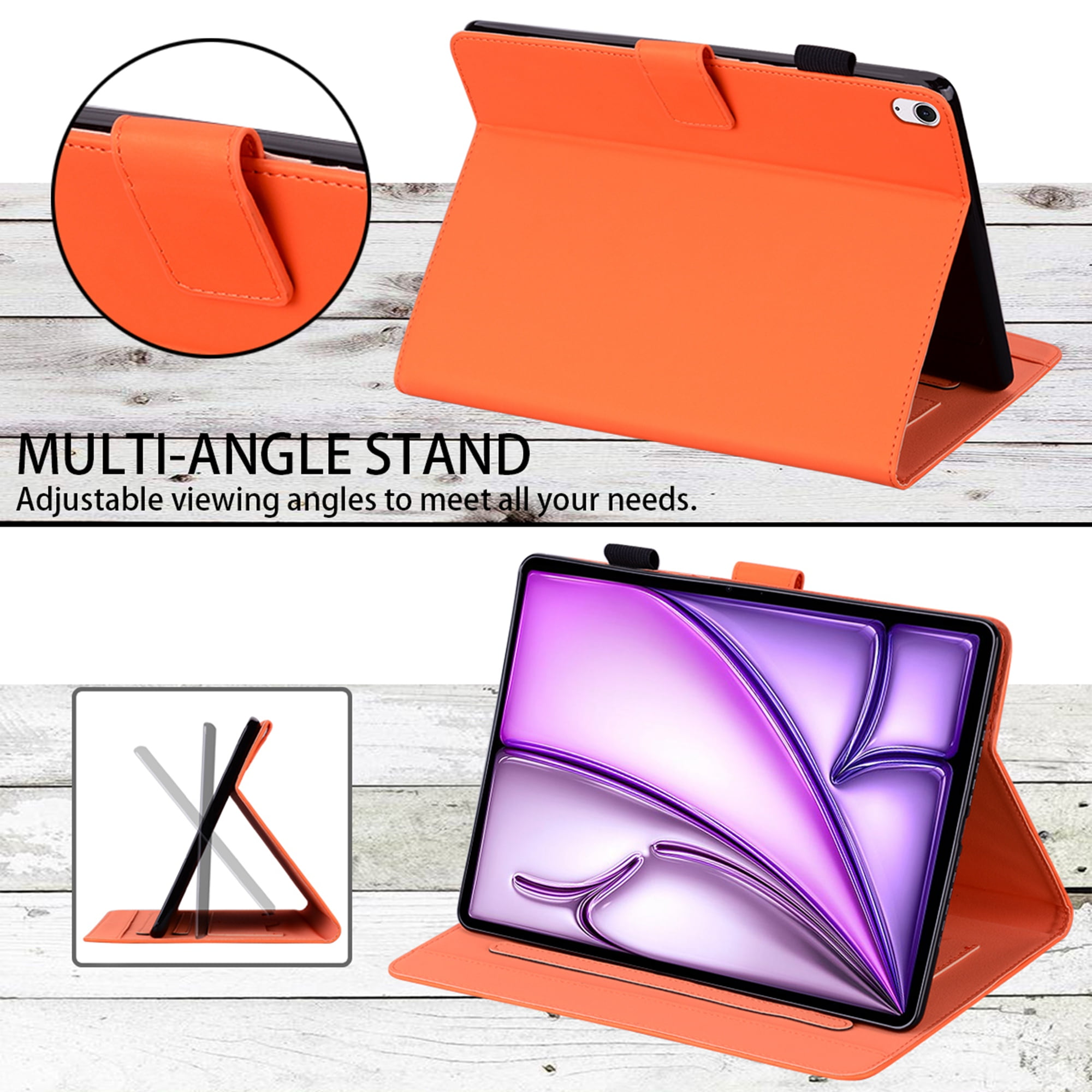 Dteck Folio Case for iPad Air 13-inch (M3/M2) 2025/2024, Multi-Angle Viewing Protective Stand Cover with Pencil Holder & Card Holder,Orange