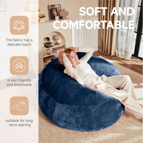 WGYPRIME 59.06" Big Round Bean Bag Chairs, Adult and Teen Beanbag Chair with Memory Foam, Floor Sofa for Living Room, Bedroom or Balcony