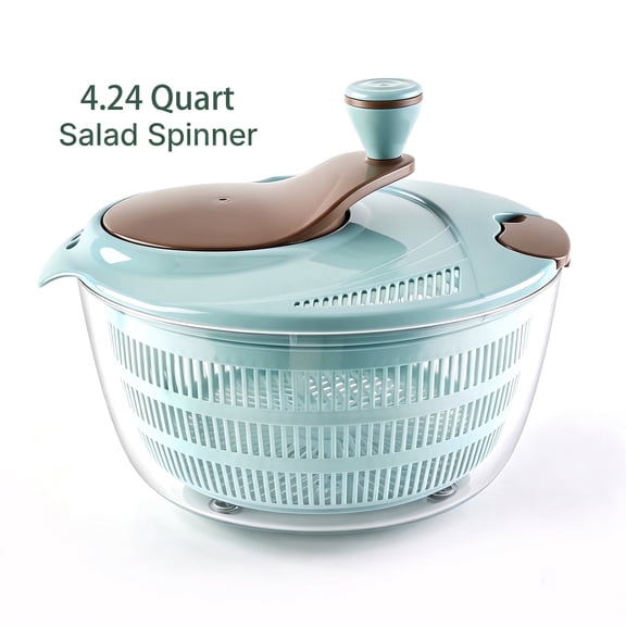 USIONE Salad Spinner Vegetable Dryer,4.24 QT Fruit Veggie Bowl Lockable Colander Basket with Dual Pour Spout for Quick Washing, Spinning, and Draining(Blue)