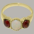 thumbnail image 4 of LBG British Made 18k Yellow Gold Natural Opal & Garnet Womens Anniversary Ring - 33 size options - Size 10, 4 of 6