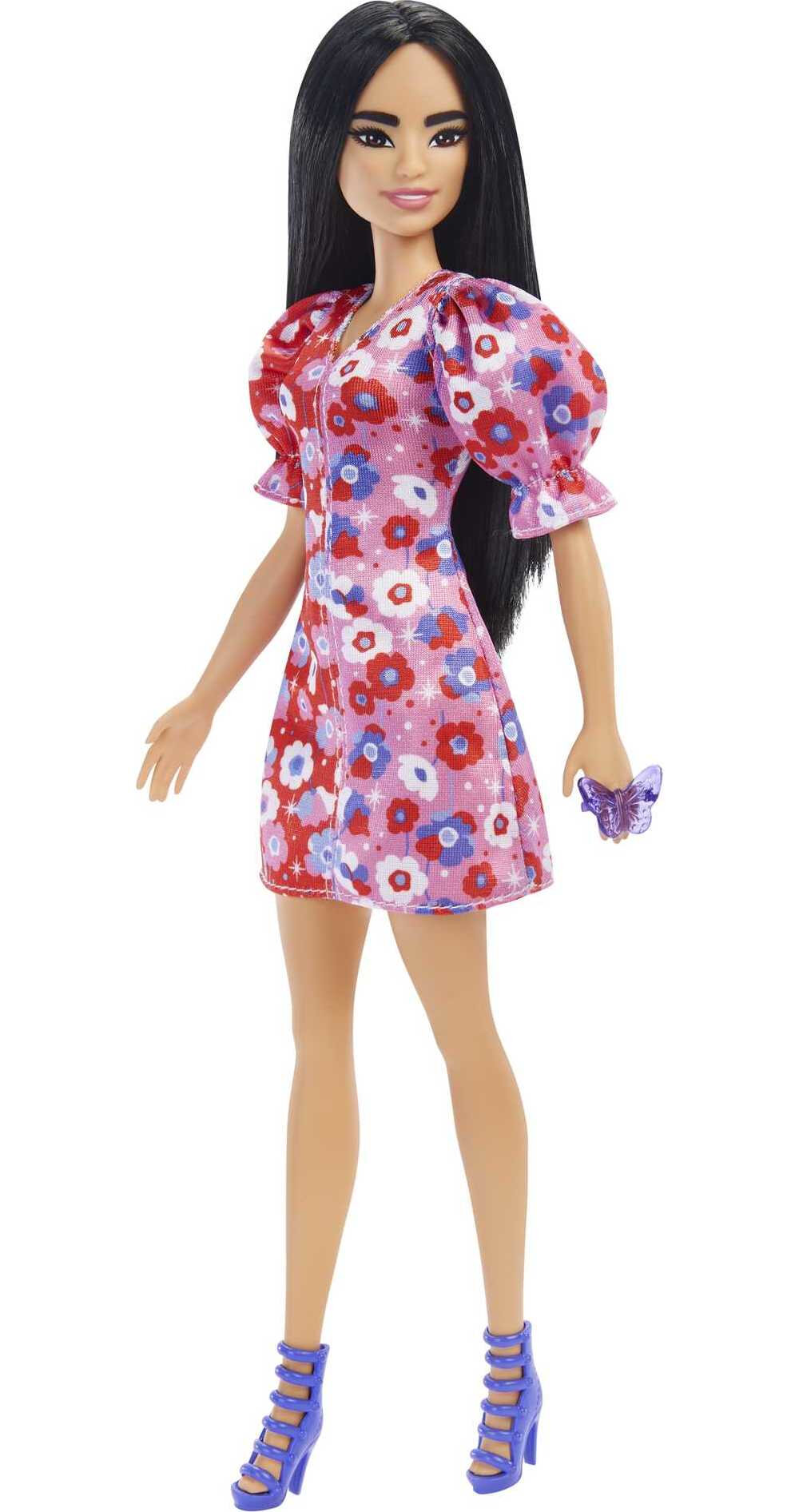 Barbie Fashionistas Doll #177 with Black Hair in Floral Dress & Strappy ...