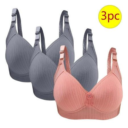 LYEAA Bras Wireless for Women Pack of 3 Push Up No Wire Bra Full Figure Lifting Adjustable Strap Everyday Bra Support Under Outfit Bra Solid Breathable T-Shirt Bra Sleep Bra Shapewear Bra 36/85