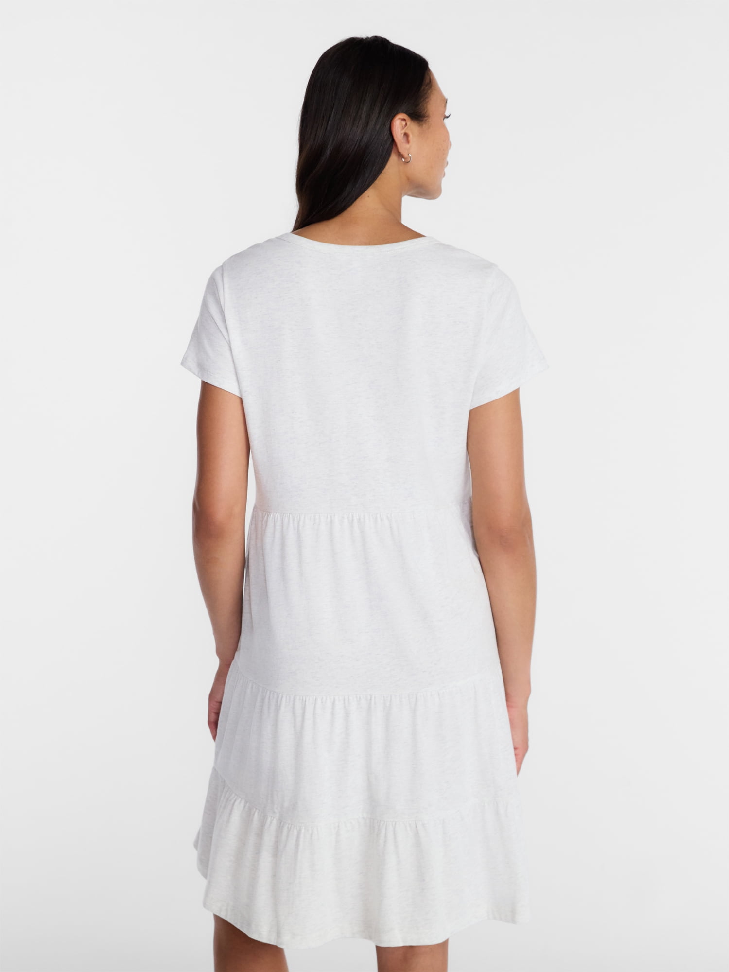 Time and Tru Women's Tiered Cotton Mini Dress with Short Sleeves, Sizes XS-XXXL