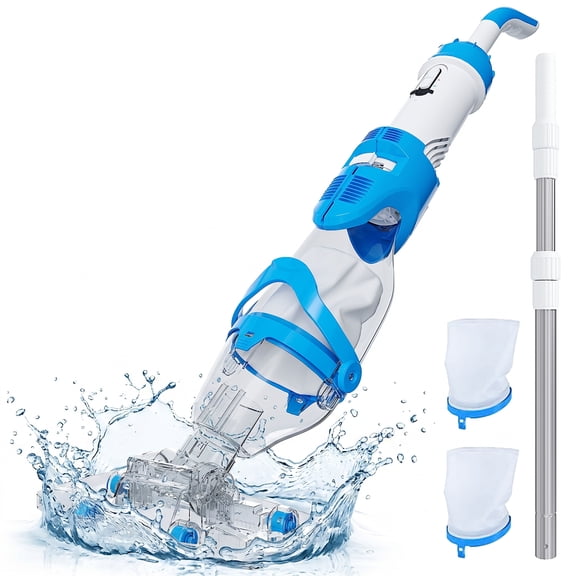 Ktaxon Cordless Pool Vacuum Cleaner with Adjustable Pole, Rechargeable Handheld Pool Cleaner, 18.5 GPM Suction, Dual Cleaning Modes, 2 Filters, for In-Ground Pools, Above-Ground Pools