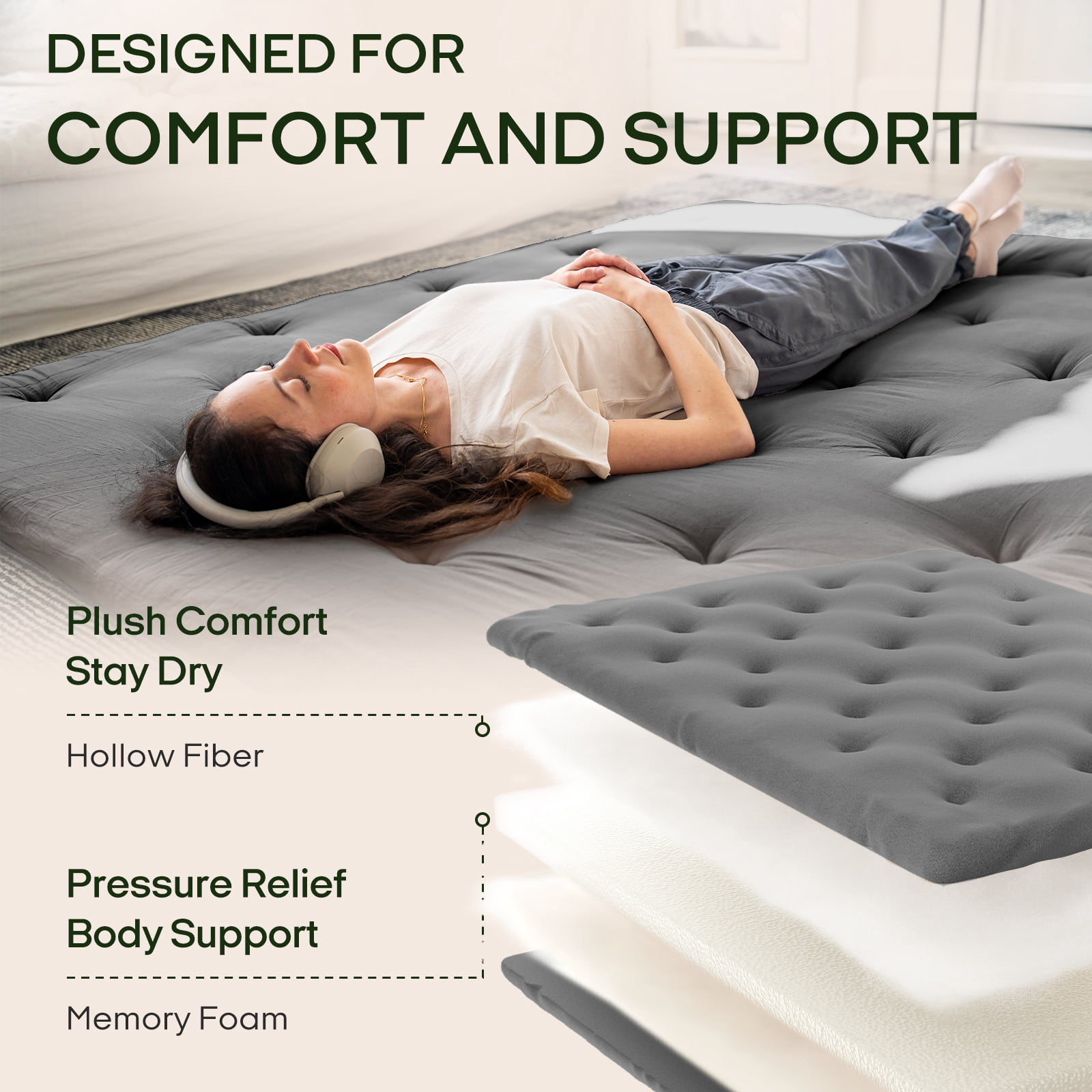 ZonLi Queen Size Japanese Futon Mattress, 2.5" Cotton Tatami Floor Bed, Foldable Sleeping Pad for Adults