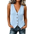 thumbnail image 3 of Jsaierl Women's V Neck Linen Button Down Waistcoat Vest, Pointed Hem Fitted Sleeveless Gilet, Breathable Boho Layering Tank for Office & Street, 3 of 6