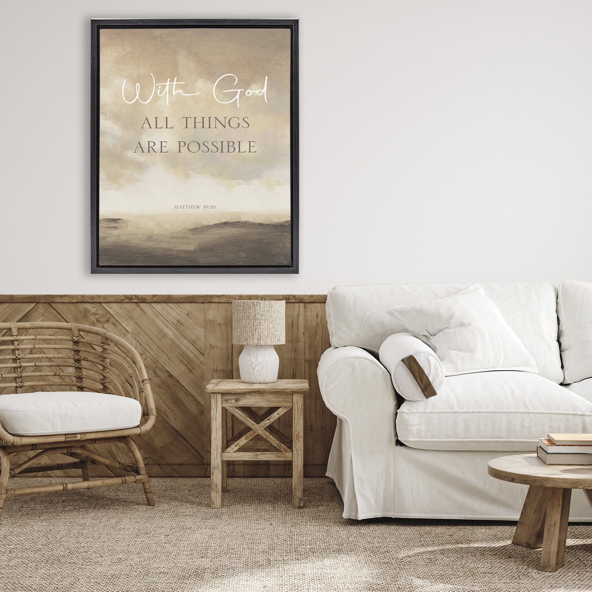 Stupell Industries With God Matthew Proverb Black Framed Floater Canvas Wall Art, design by John Spaeth