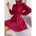 thumbnail image 4 of Coupe Mini Robe, Robe Col Roulé de Couleur Unie Taille Haute Mini Robe à Manches Longues Robe Surélevée Design, 4 of 7